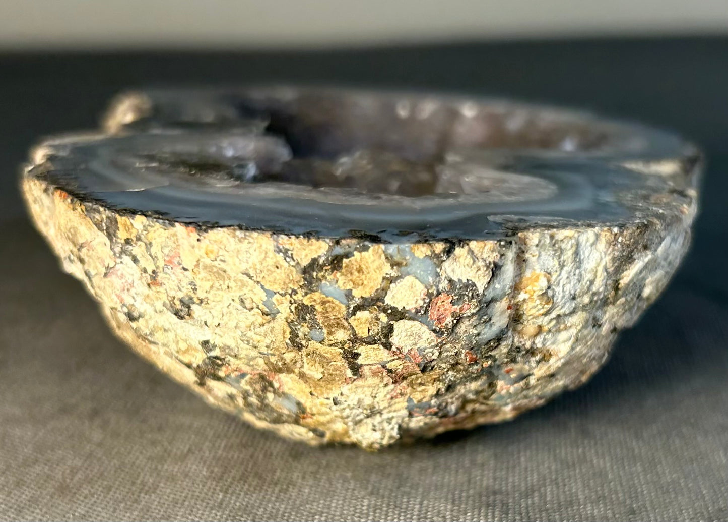 Natural Amethyst Quartz Crystal/Gray & White Chalcedony Agate Twin-Pocket Geode Specimen
