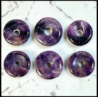 Lot of 6 Purple Amethyst Natural Gemstone Donut Jewelry Pendants