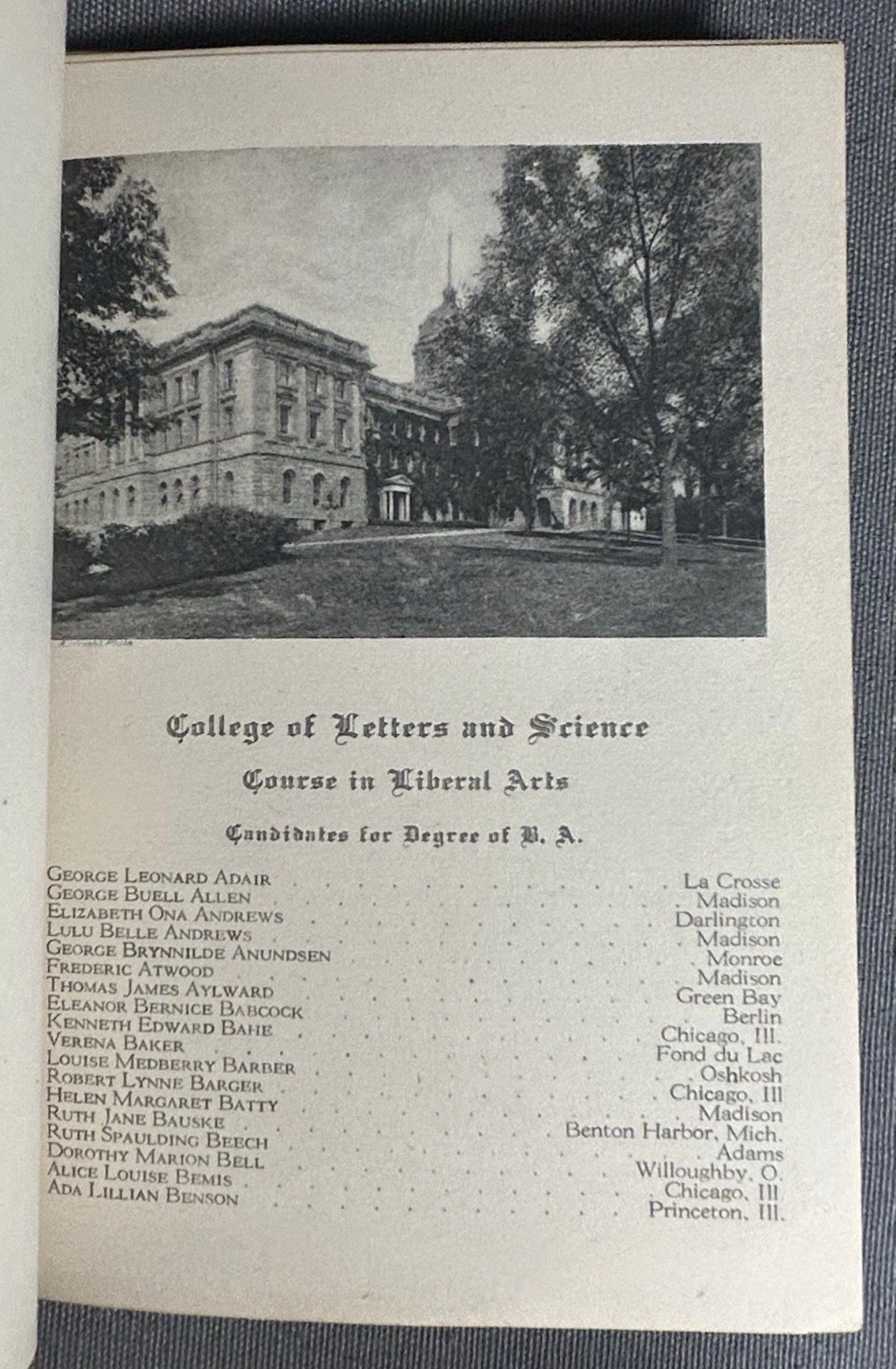 1918 University of Wisconsin Leather-Bound Commencement Invitation Program by E.A. Wright Company