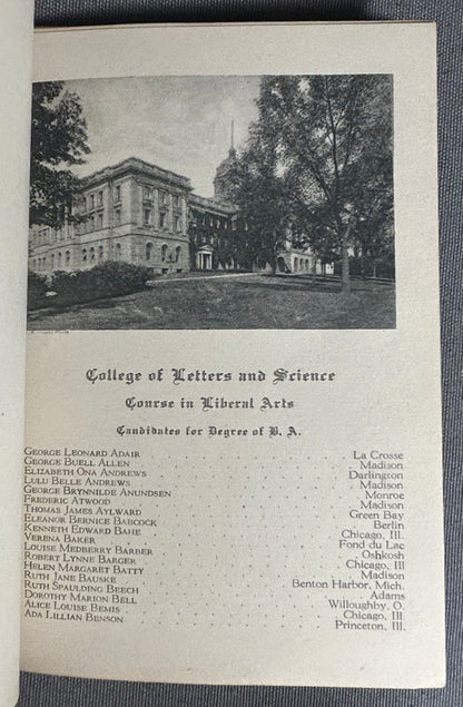 1918 University of Wisconsin Leather-Bound Commencement Invitation Program by E.A. Wright Company