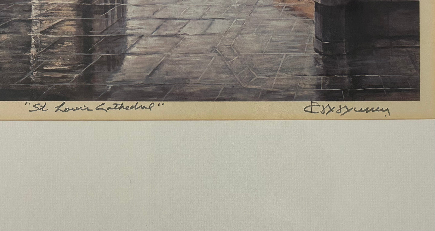 Vintage James Hussey - “St. Louis Cathedral” Framed Signed Lithograph Print (20th Century) (New Orleans, Louisiana)