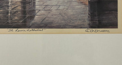 Vintage James Hussey - “St. Louis Cathedral” Framed Signed Lithograph Print (20th Century) (New Orleans, Louisiana)
