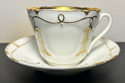 Late 19th Century French Rococo Revival T. REES. Old Paris Porcelain Gilded Floral/Vine Motifs Teacup and Saucer Set