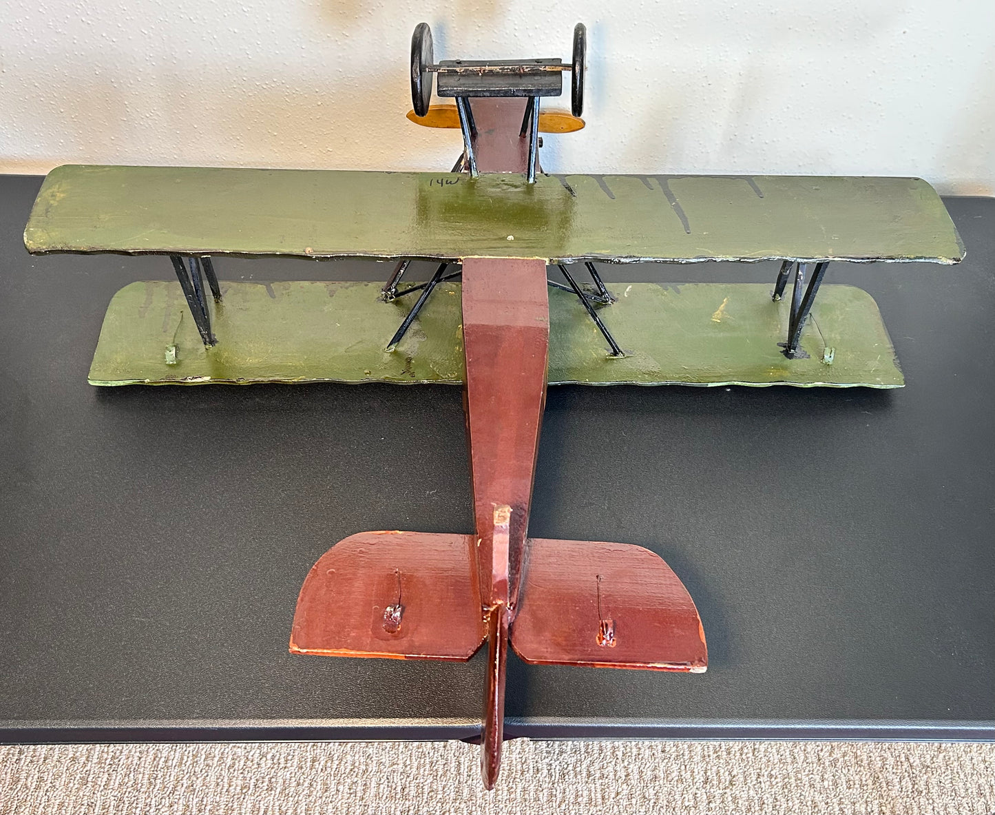 Vintage 1960’s American Folk Art Painted Wooden Model World War I Era Biplane