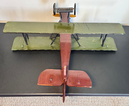 Vintage 1960’s American Folk Art Painted Wooden Model World War I Era Biplane