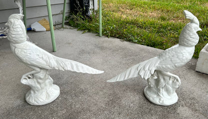 Pair of Vintage Circa 1960 Italian Mid Century Modern White Ceramic Pheasant Sculptures