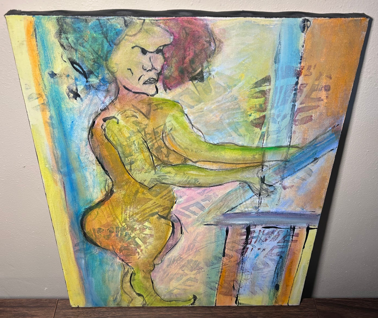 Ellen Lyle Morehouse - “The Artist” Acrylic Paint/Ink on Canvas (2000) (American)