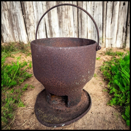 Mid to Late 19th Century American Primitive Cast Iron Brazier with Tripod Stand and Bail Handle