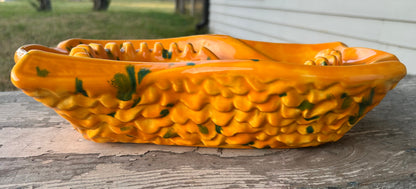 Vintage 1960’s American Mid Century Modern Byron Mold Ceramic Large Orange/Green-Spotted Ashtray