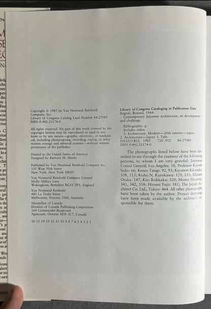 Vintage 1985 “Contemporary Japanese Architecture: Its Development and Challenge” by Botond Bognor Hardcover Book (Signed Copy)