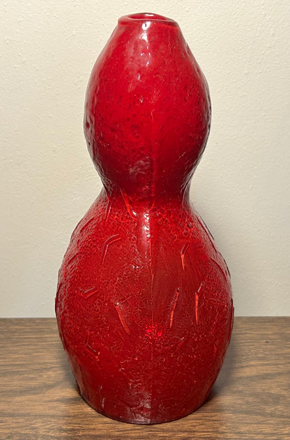 Vintage Contemporary Style Textured Confetti Red Art Glass Freeform Double Gourd Vase