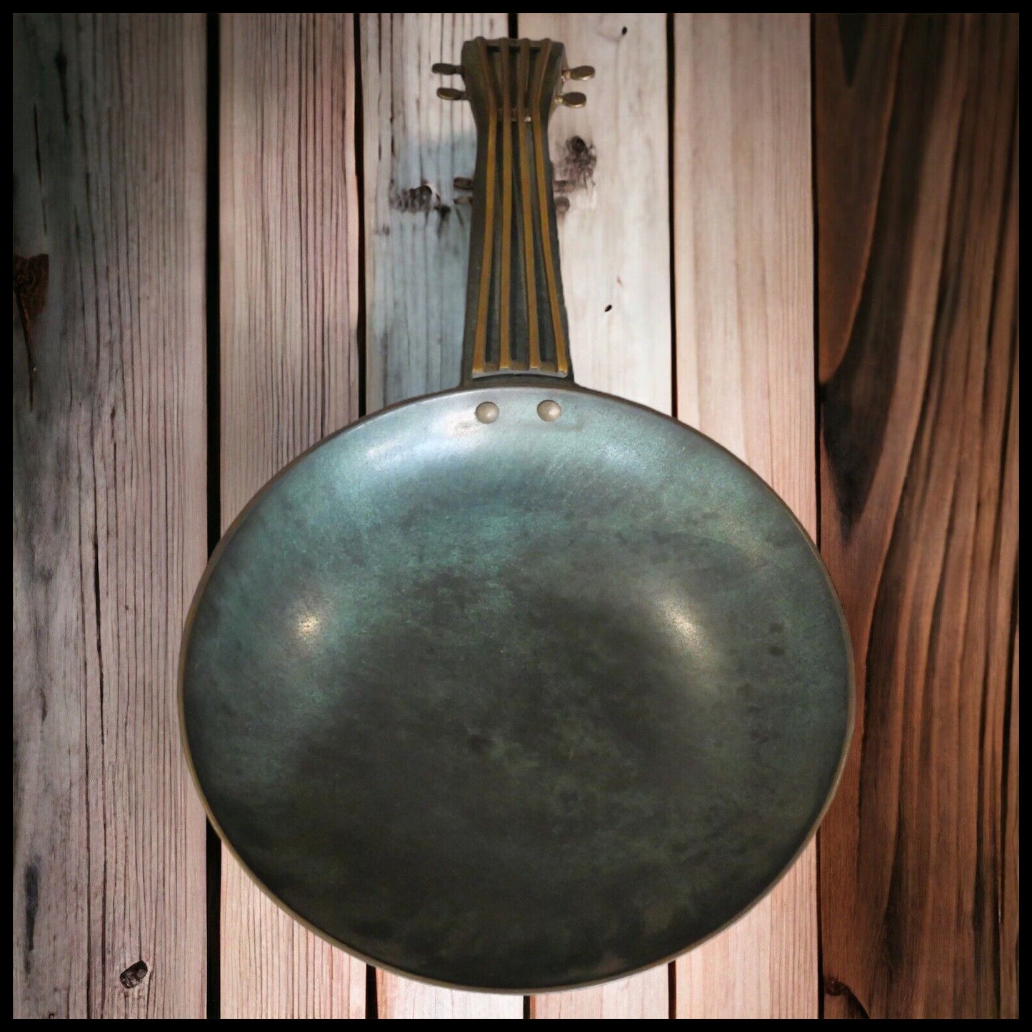 Vintage 1960's Israeli Mid Century Modern Pal Bell Style Verdigris Patinated Brass Guitar Catchall