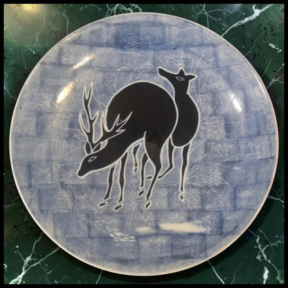 Vintage Mid 20th Century Japanese Aoki Brothers Co. Arita Porcelain Deer Motif Charger Plate