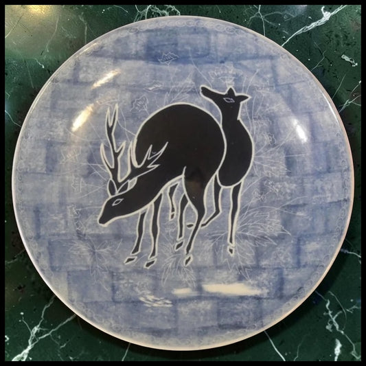 Vintage Mid 20th Century Japanese Aoki Brothers Co. Arita Porcelain Deer Motif Charger Plate