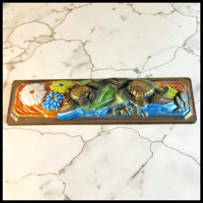 Early 20th Century Chinese Cloisonne on Brass Crabs/Flowers Rectangular Scholar's Scroll Weight