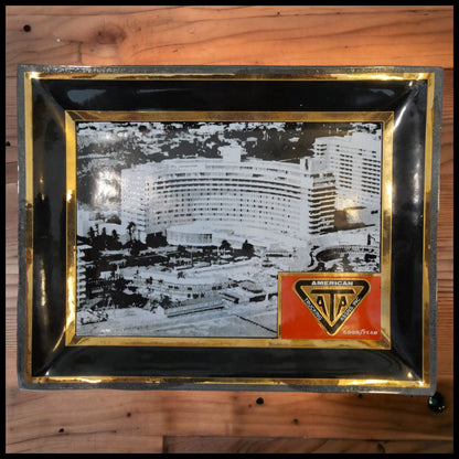 Vintage 1970's American Trucking Association Goodyear Smoked Glass Trinket Tray