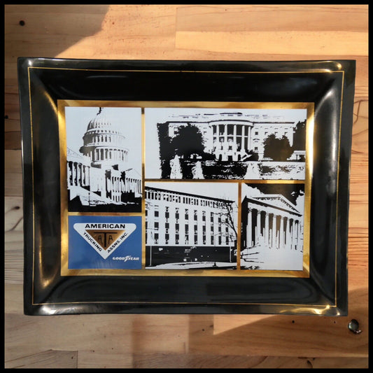 Vintage 1970's American Trucking Association Goodyear Smoked Glass Trinket Tray