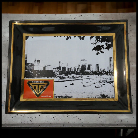 Vintage 1970's American Trucking Association Goodyear Smoked Glass Trinket Tray