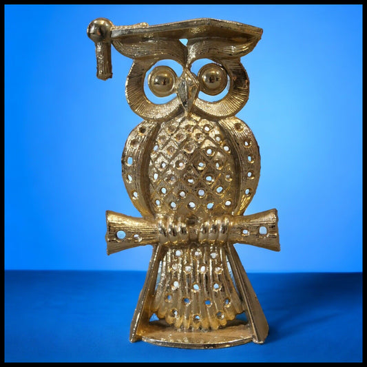 Vintage 1970's Metal Graduating Owl with Diploma Earring Holder