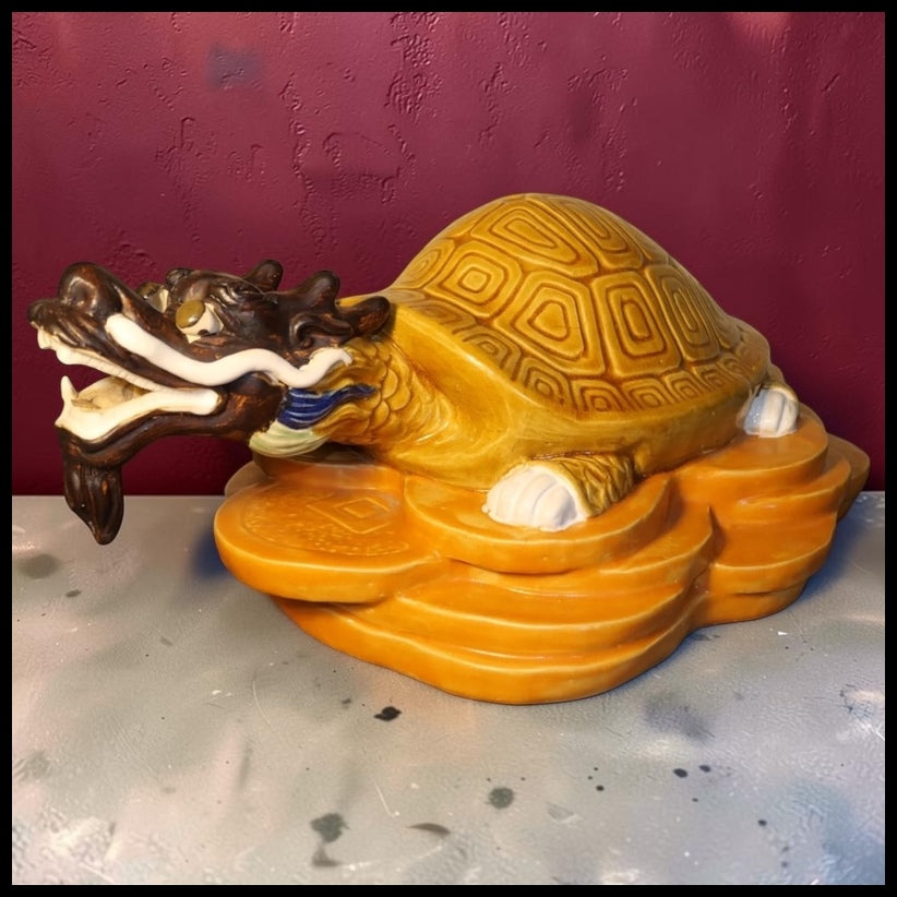 Vintage Mid 20th Century Chinese Shiwan Pottery Feng Shui Dragon Turtle Sculpture