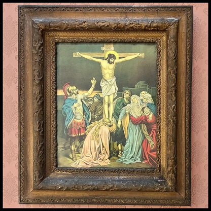 Circa 1900 American Victorian “The Crucifixion of Jesus Christ” Framed Chromolithograph Print