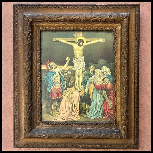Circa 1900 American Victorian “The Crucifixion of Jesus Christ” Framed Chromolithograph Print