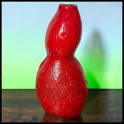 Vintage Contemporary Style Textured Confetti Red Art Glass Freeform Double Gourd Vase