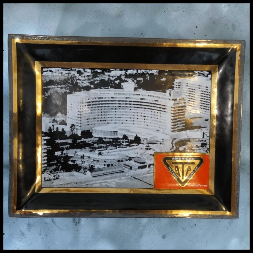 Vintage 1970's American Trucking Association Goodyear Smoked Glass Trinket Tray