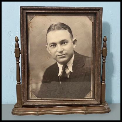 Circa 1930 American Art Deco Male Sepia Portrait Photograph in Gilded Wooden Swivel Frame