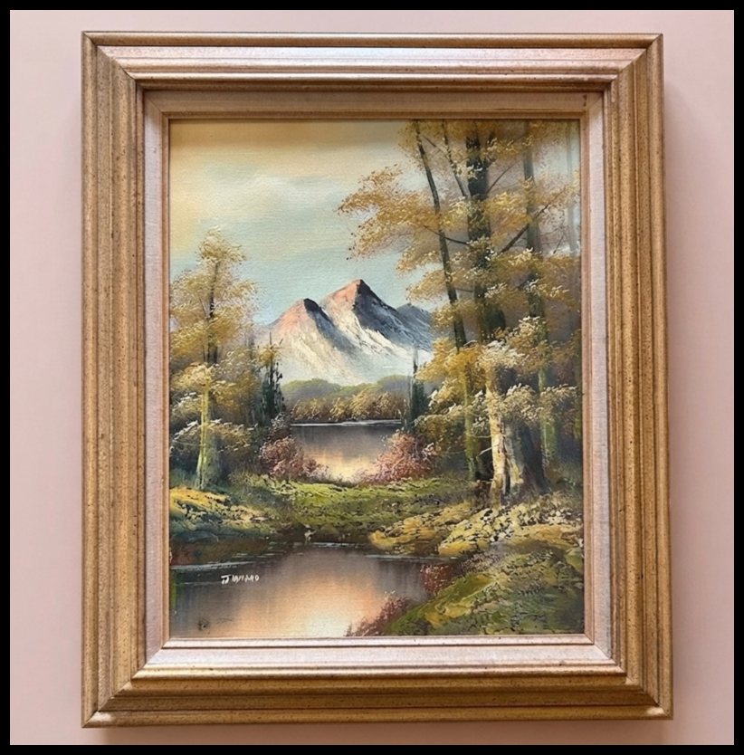 Vintage Circa 1970 American Impressionistic Realist Landscape Framed Oil Painting on Canvas Signed Jiacomo