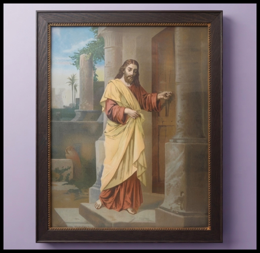 Early 20th Century American Victorian "Christ Knocking at the Door" Print in Period Wooden Frame
