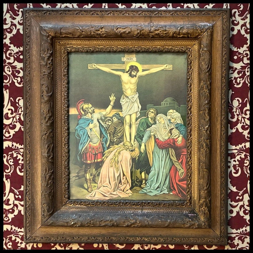 Circa 1900 American Victorian “The Crucifixion of Jesus Christ” Framed Chromolithograph Print