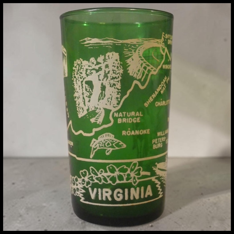 Vintage 1950's American Hazel Atlas Virginia State Souvenir Emerald Green Drinking Glass