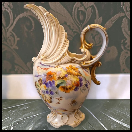 Late 19th Century Austrian Art Nouveau Porcelain Hand-Painted Blackberry Branch Motif Ewer