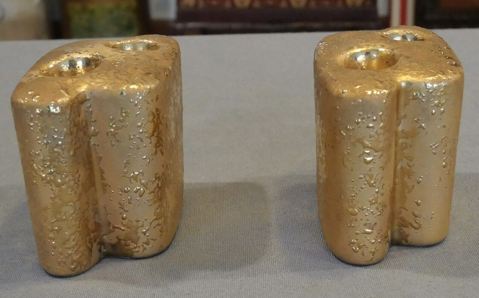 Pair of Vintage 1950's American Le Mieux China Weeping Gold Double Candlesticks