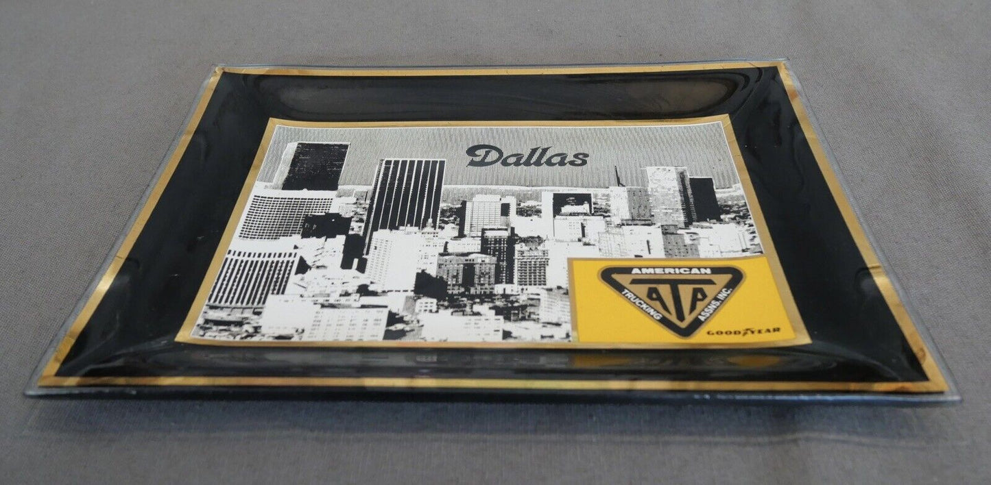 Vintage 1970's American Trucking Association Goodyear  Smoked Glass Trinket Tray