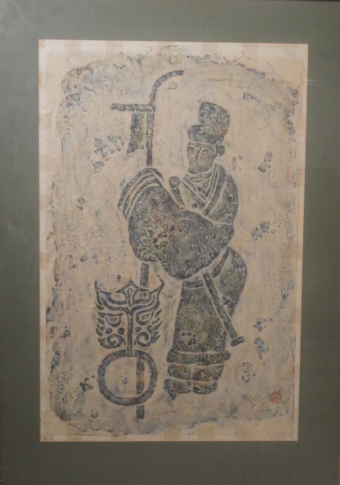Vintage Mid 20th Century Thai Holy Man in Robe Framed Charcoal Rubbing Art