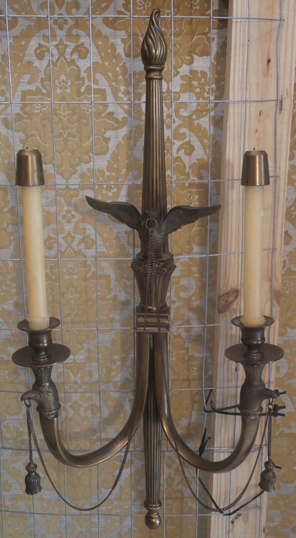 Pair of 1980's American Federal Style Gilt Brass Eagle/Torch Candelabra Sconces
