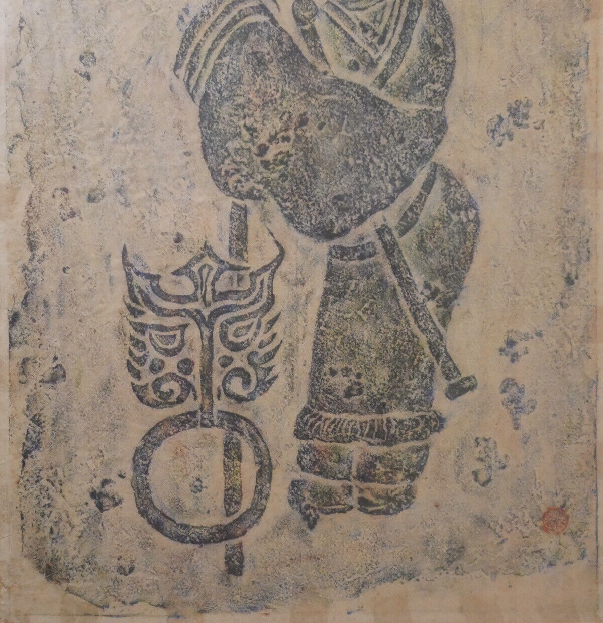 Vintage Mid 20th Century Thai Holy Man in Robe Framed Charcoal Rubbing Art