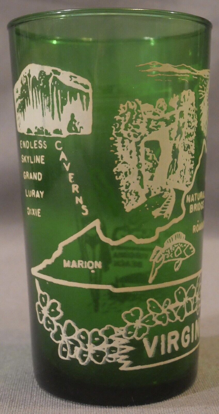 Vintage 1950's Virginia State Souvenir Emerald Green Drinking Glass