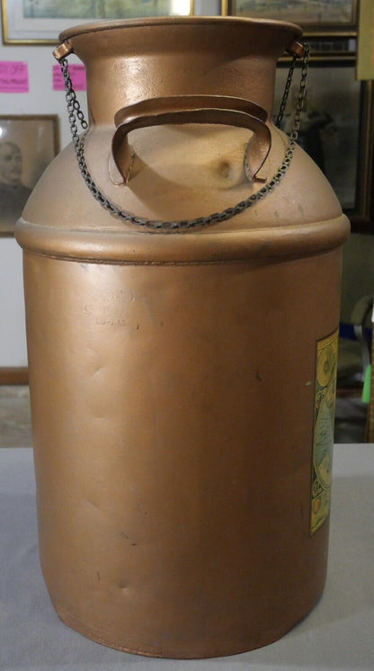 Vintage 1960's American Copper Tone Metal Old World Map Motif Milk Can