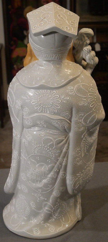 Vintage Circa 1970 Japanese Kutani Moriage Porcelain Taoist God Jurojin Statue