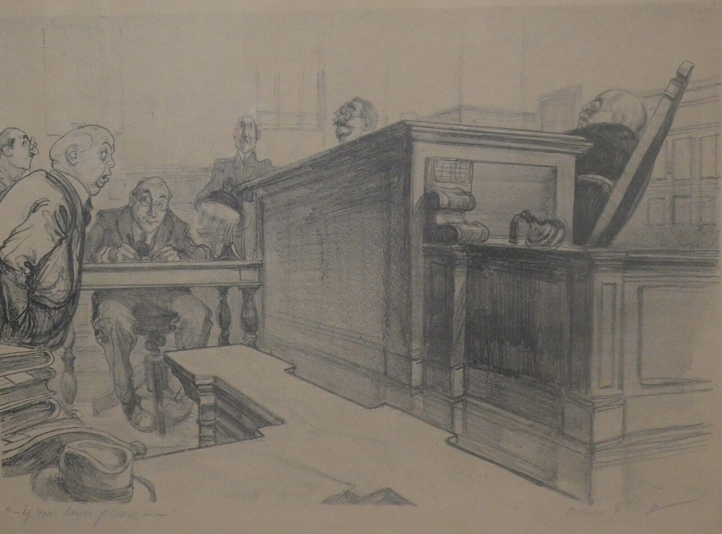 William Sharp - "if your honor please" Signed Lithograph Print (American) (Circa 1950)