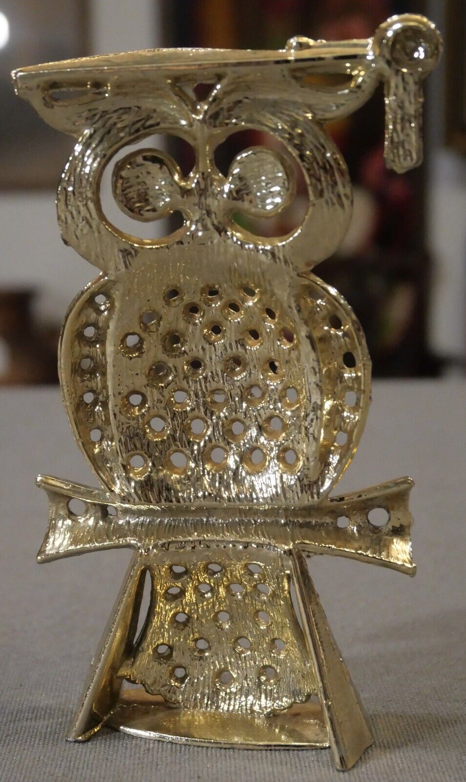 Vintage 1970's Metal Graduating Owl with Diploma Earring Holder