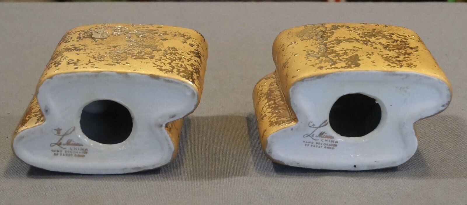 Pair of Vintage 1950's American Le Mieux China Weeping Gold Double Candlesticks