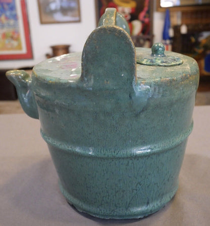 Early 20th Century Chinese Green Glazed Shiwan Pottery Well Bucket Form Water Pot