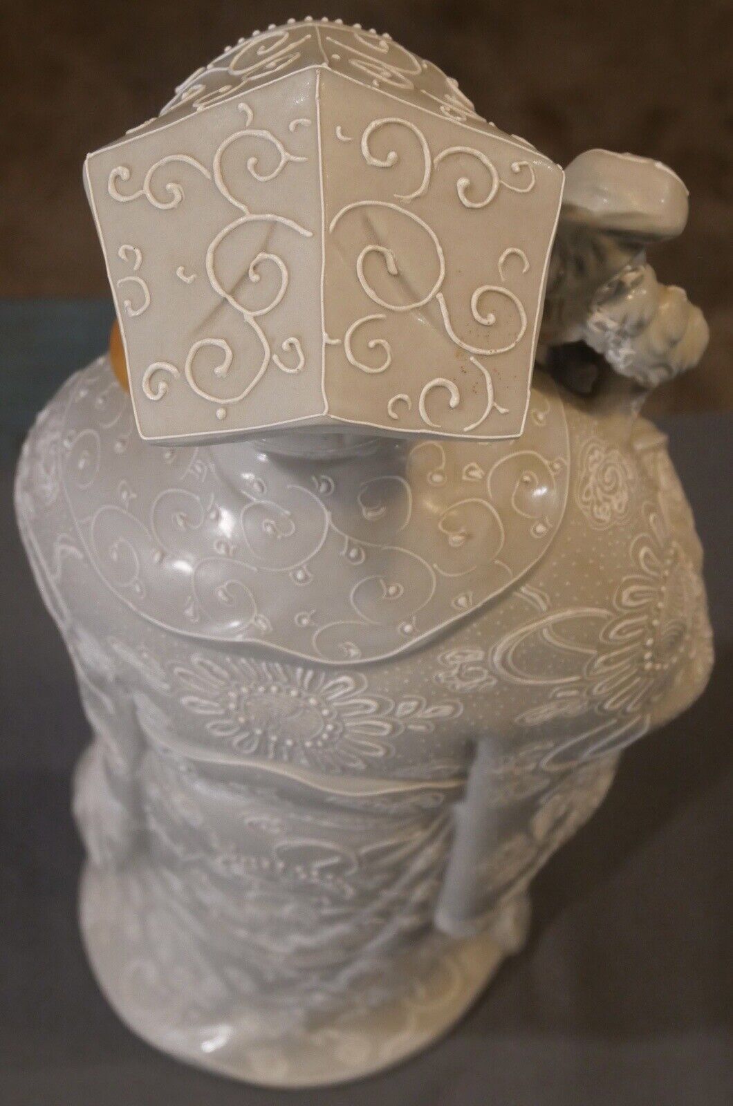 Vintage Circa 1970 Japanese Kutani Moriage Porcelain Taoist God Jurojin Statue