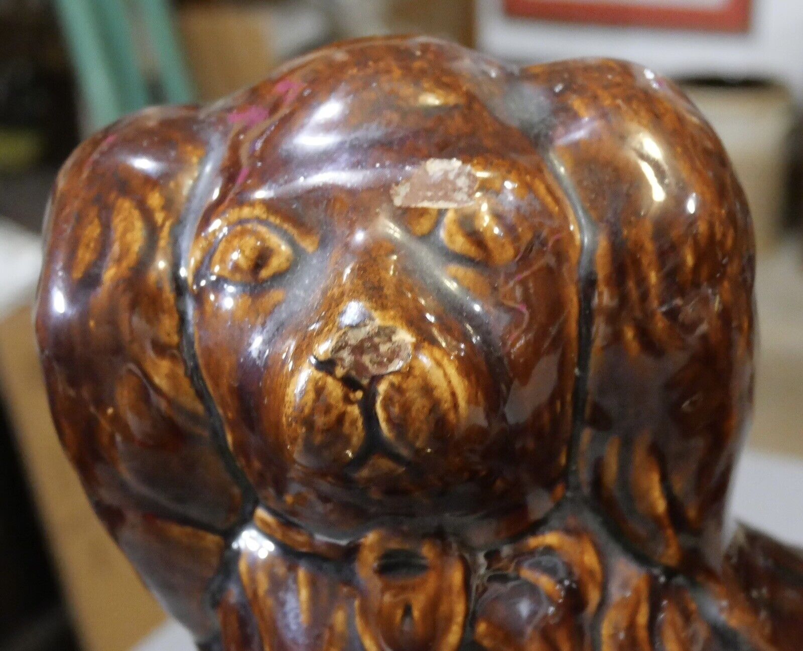 Pair of Circa 1860 American Pottery Rockingham Glaze Spaniel Doorstops/Mantel Dogs