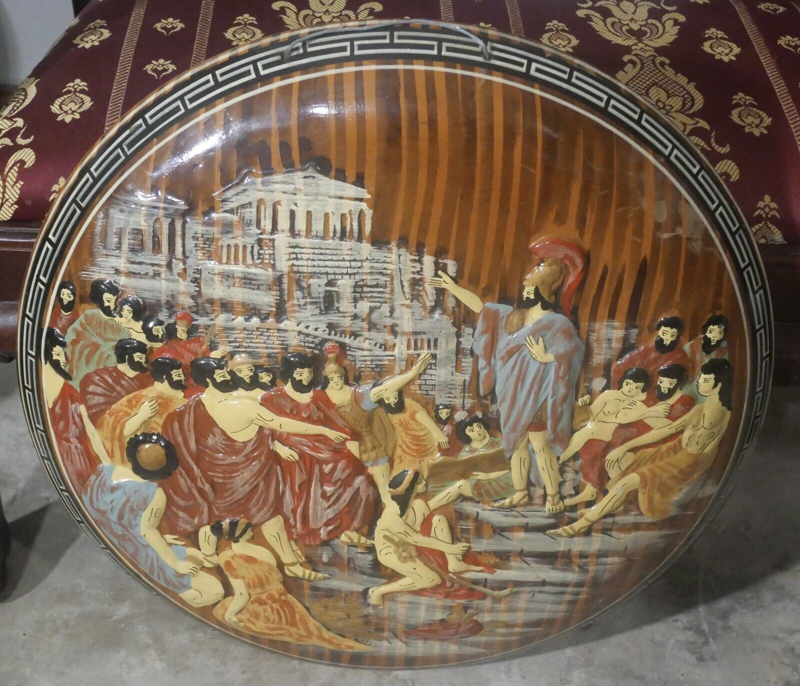 Mid 20th Century Greek Pottery Centurion with Jews Motif Raised Relief Glazed Terracotta Plaque