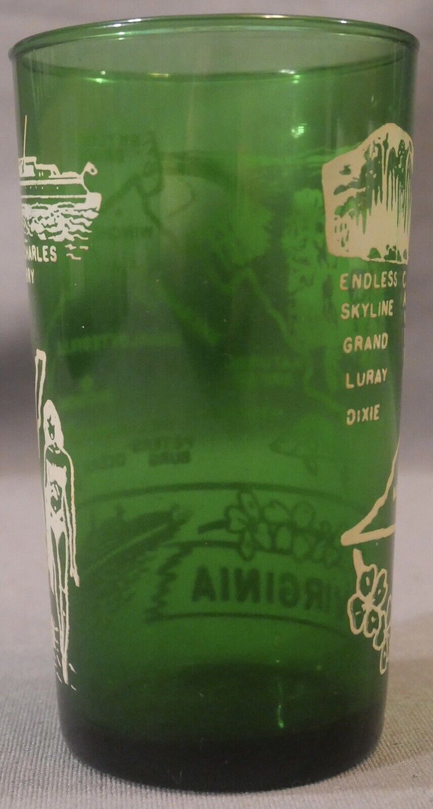 Vintage 1950's Virginia State Souvenir Emerald Green Drinking Glass